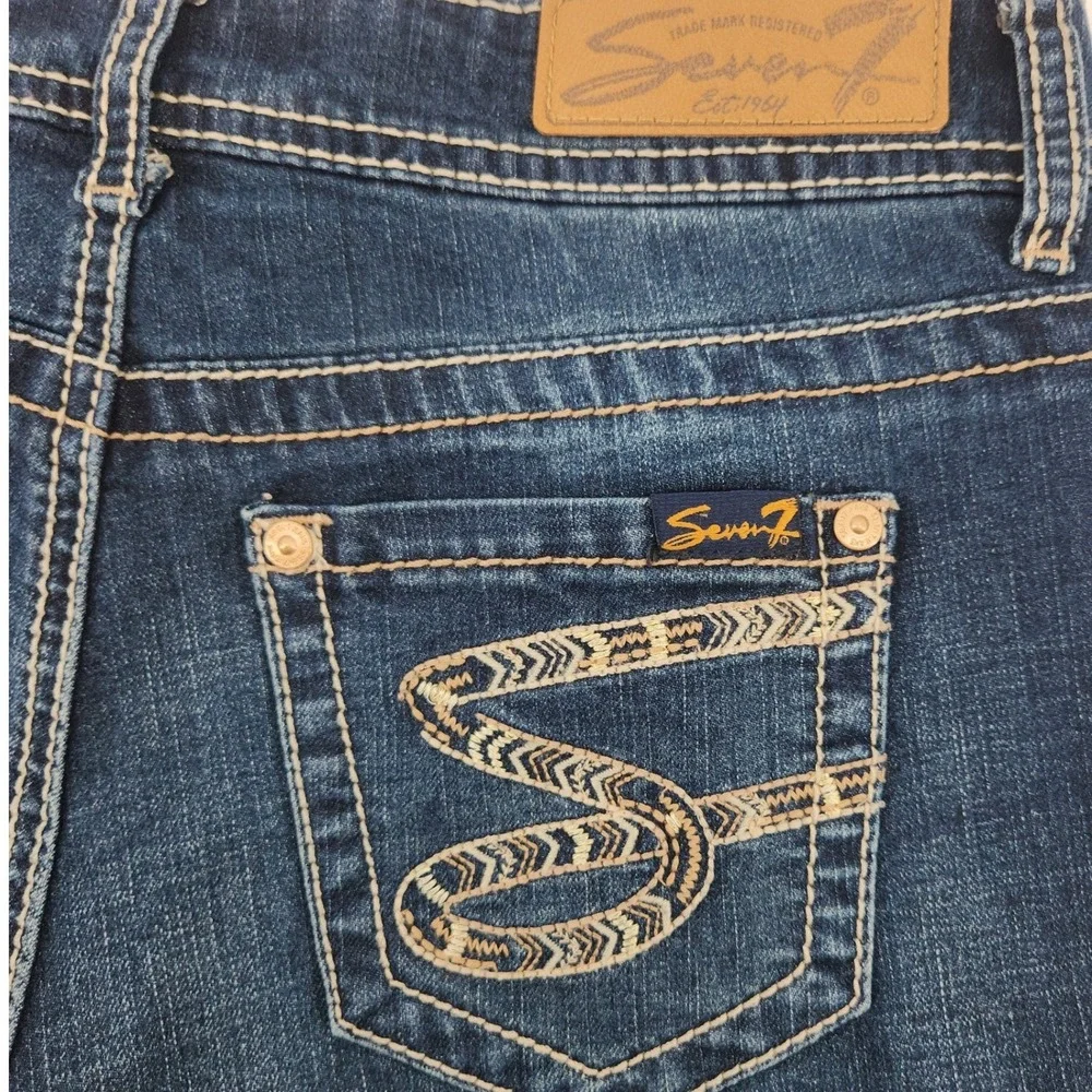 Seven7 Denim Shorts Womens 4 Embroidered Pockets Dark Wash Stretch Jean Shorts